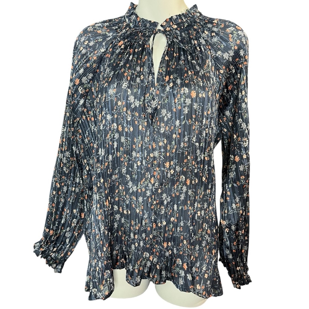 Anthropologie Current Air Metallic Floral Pleated Blouse